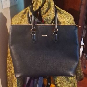 FURLA Black purse with gold details very little use pink inside with bag